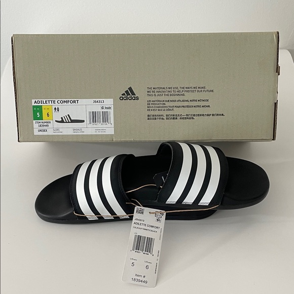 adidas Adeletti Size Men 5 /Women 6 Comfort Slide Sandals, Black & White / Z5 - Picture 5 of 6